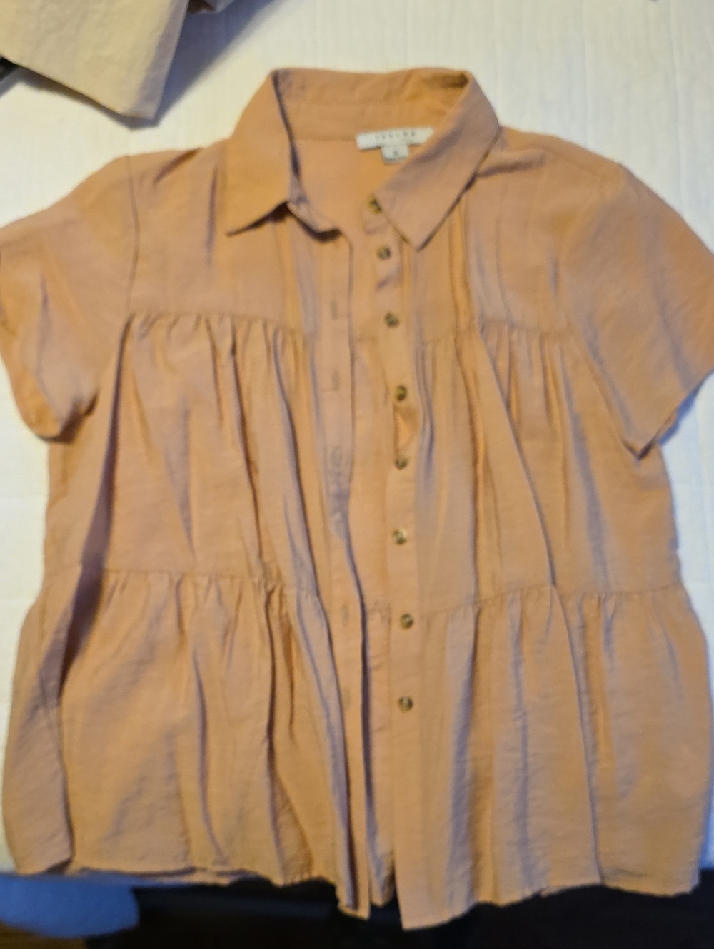 FAVLUX Peach Tiered Button-Front Girls Dress